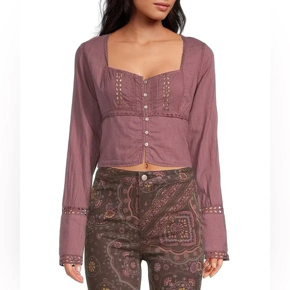 🌻🆕FREE PEOPLE Joi Blouse Roan Rouge color-Size Small - Picture 7 of 11